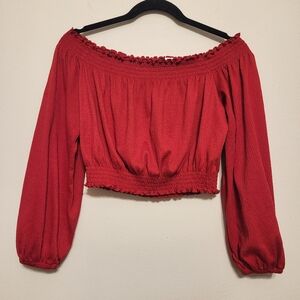 Red Off-The-Shoulder Long Sleeve Crop Top